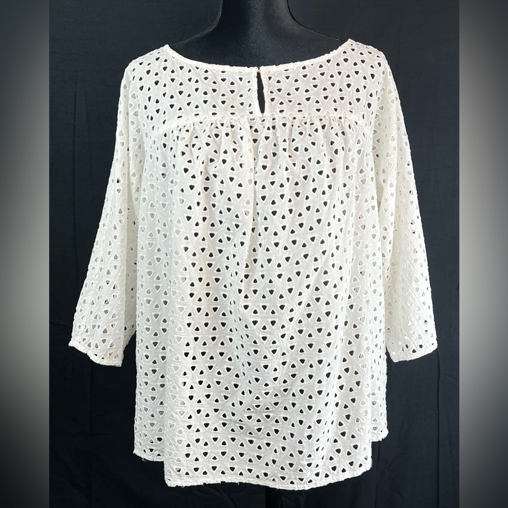 Liz Claiborne White Cutout Eyelet Oversized Cotton Blouse | Size XL